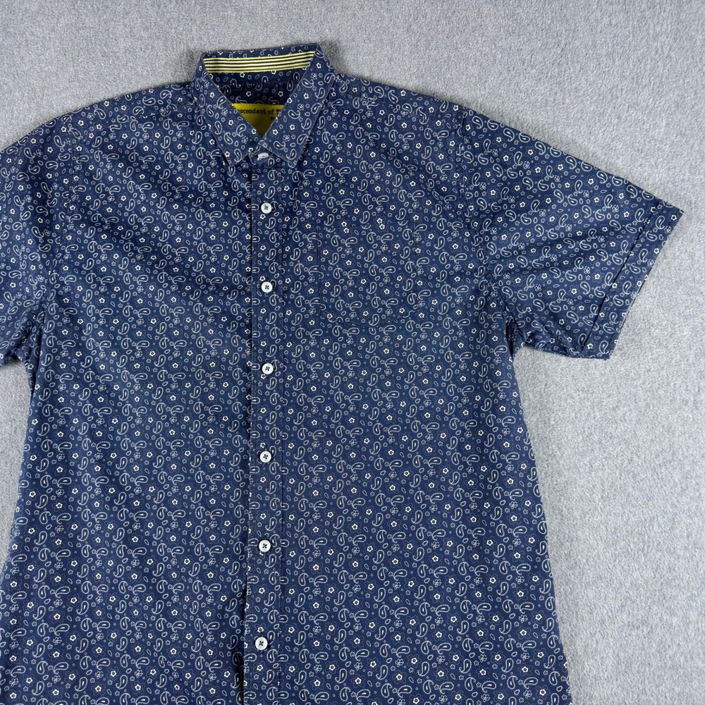 Descendant of Thieves Dres Ladro Shirt Mens Large Blue Navy Paisley Short Sleeve
